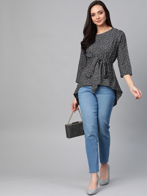 Women'S Rayon Polka Dot Printed Regular Top(Grey) 5