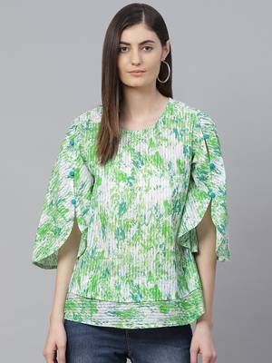 Women'S Cotton Tie & Dye Printed Regular Top (Green) 1