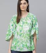 Women'S Cotton Tie & Dye Printed Regular Top (Green)