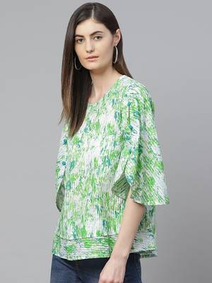 Women'S Cotton Tie & Dye Printed Regular Top (Green) 3