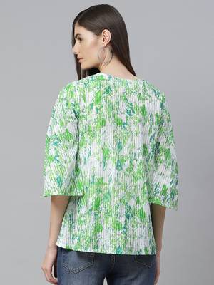 Women'S Cotton Tie & Dye Printed Regular Top (Green) 4