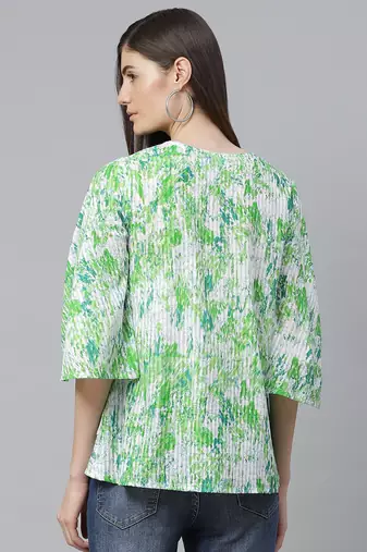 Women'S Cotton Tie & Dye Printed Regular Top (Green)