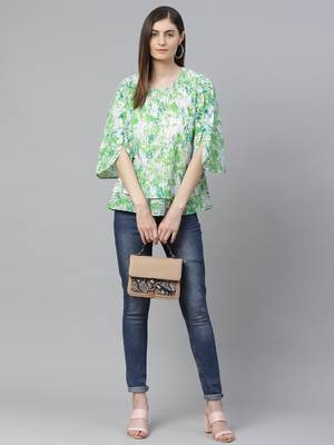 Women'S Cotton Tie & Dye Printed Regular Top (Green) 5