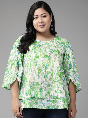 Women'S Cotton Tie & Dye Printed Regular Top (Green) 1