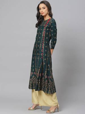 Women'S Plus Size Rayon Floral Print Anarkali Kurta 1