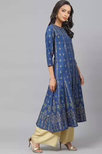 Women'S Plus Size Rayon Floral Print Anarkali Kurta
