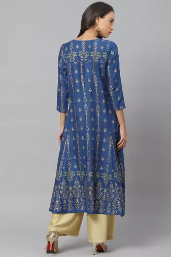 Women'S Plus Size Rayon Floral Print Anarkali Kurta