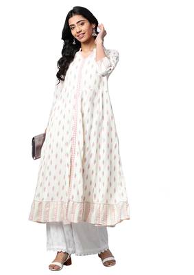 Women'S Rayon Ikat Printed Anarkali Kurta 1