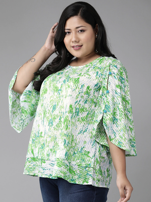 Women'S Cotton Tie & Dye Printed Regular Top (Green) 3