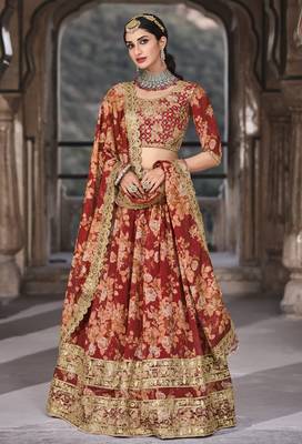 Red Dori Zari And Sequins Embroidered Organza Floral Lehenga Choli 5