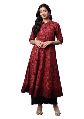 Women'S Cotton Floral Printed Anarkali Kurta 1