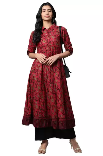 Women'S Cotton Floral Printed Anarkali Kurta