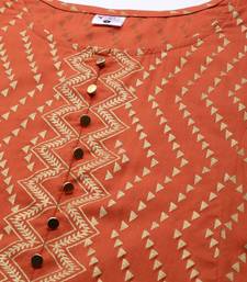 Women'S Rayon Zig-Zag Gold Print Anarkali Kurta (Orange)