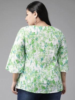 Women'S Cotton Tie & Dye Printed Regular Top (Green) 4