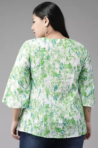 Women'S Cotton Tie & Dye Printed Regular Top (Green)