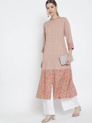 Women'S Plus Size Rayon Floral Printed Anarkali Kurti (Multi) 1