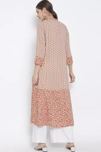 Women'S Plus Size Rayon Floral Printed Anarkali Kurti (Multi)
