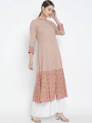 Women'S Plus Size Rayon Floral Printed Anarkali Kurti (Multi) 3