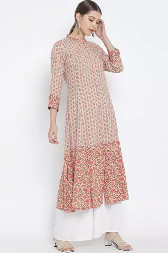 Women'S Plus Size Rayon Floral Printed Anarkali Kurti (Multi)