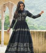 Women black printed cotton ethnic kurti