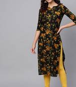 Women black printed rayon ethnic kurti