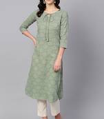 Women green printed cotton ethnic kurti