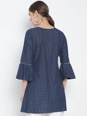 Women'S Zig Zag Printed Short Kurti (Blue) 3