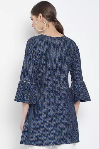 Women'S Zig Zag Printed Short Kurti (Blue)