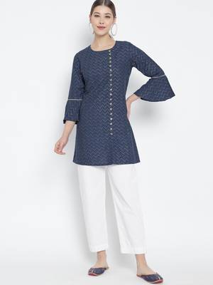 Women'S Zig Zag Printed Short Kurti (Blue) 4