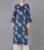 Women navy-blue printed rayon ethnic kurti