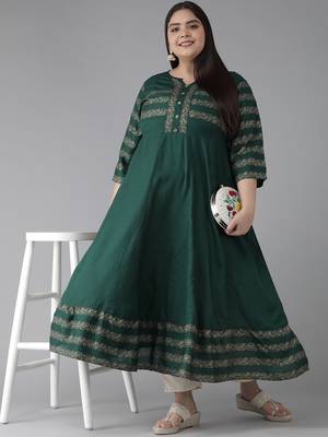 Women'S Rayon Floral Printed Anarkali Kurti(Green) 1