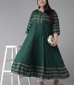 Women'S Rayon Floral Printed Anarkali Kurti(Green)
