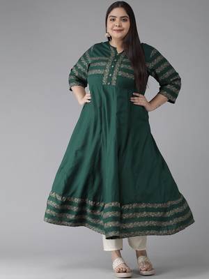 Women'S Rayon Floral Printed Anarkali Kurti(Green) 2