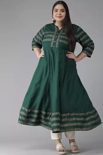 Women'S Rayon Floral Printed Anarkali Kurti(Green)