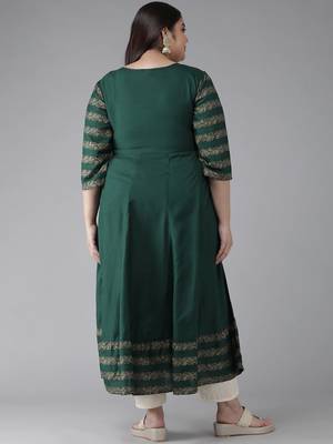 Women'S Rayon Floral Printed Anarkali Kurti(Green) 3