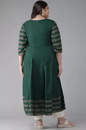 Women'S Rayon Floral Printed Anarkali Kurti(Green)