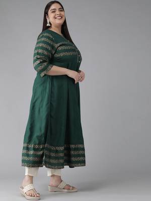Women'S Rayon Floral Printed Anarkali Kurti(Green) 4