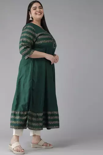 Women'S Rayon Floral Printed Anarkali Kurti(Green)