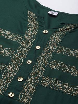 Women'S Rayon Floral Printed Anarkali Kurti(Green) 5