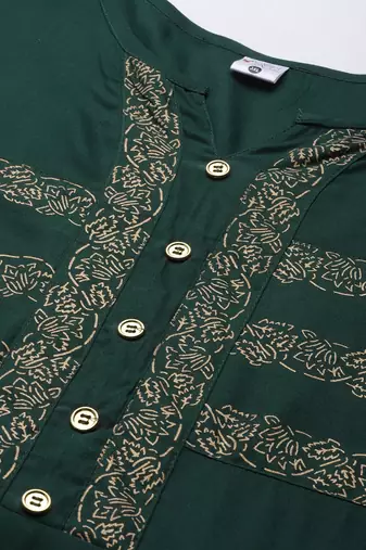Women'S Rayon Floral Printed Anarkali Kurti(Green)