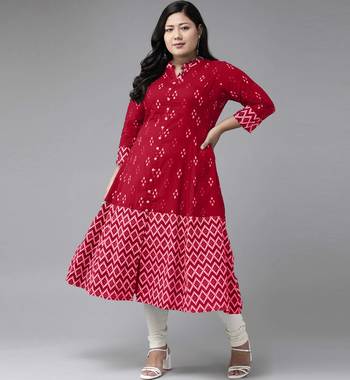 Women'S Plus Size Cotton Ikat Printed A-Line Kurta (Red) 1