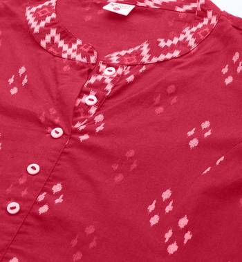 Women'S Plus Size Cotton Ikat Printed A-Line Kurta (Red) 5