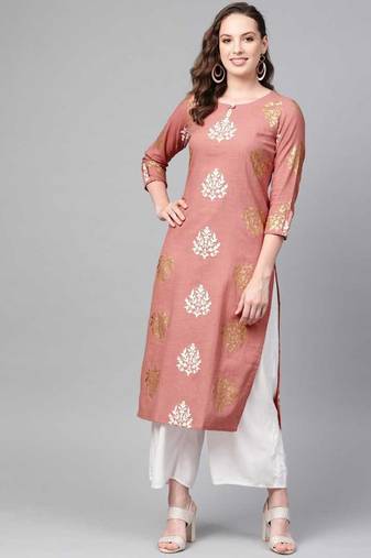 Women pink printed cotton ethnic kurti