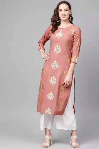 Women pink printed cotton ethnic kurti