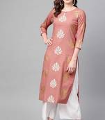 Women pink printed cotton ethnic kurti