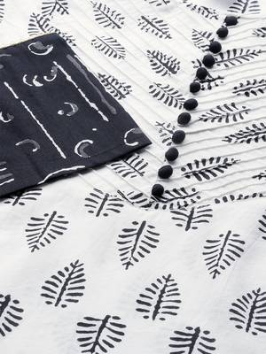  women's plus size cotton floral printed straight kurta with palazzo & dupatta set (white & balck) 4
