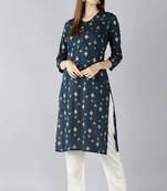 Women blue printed cotton ethnic kurti