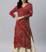 Women red printed rayon ethnic kurti