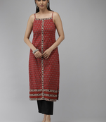 Women'S Floral Printed Sleeveless Straight Kurti (Maroon)