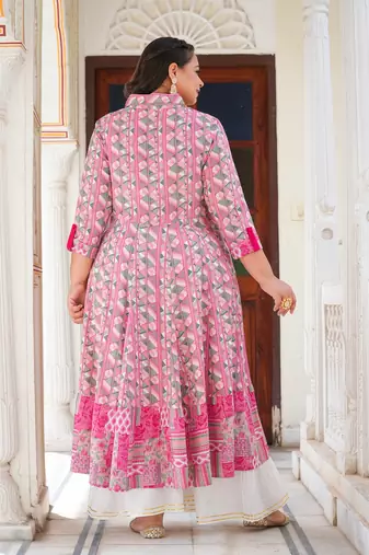  women's plus size geomatrical printed anarkali kurti (pink)